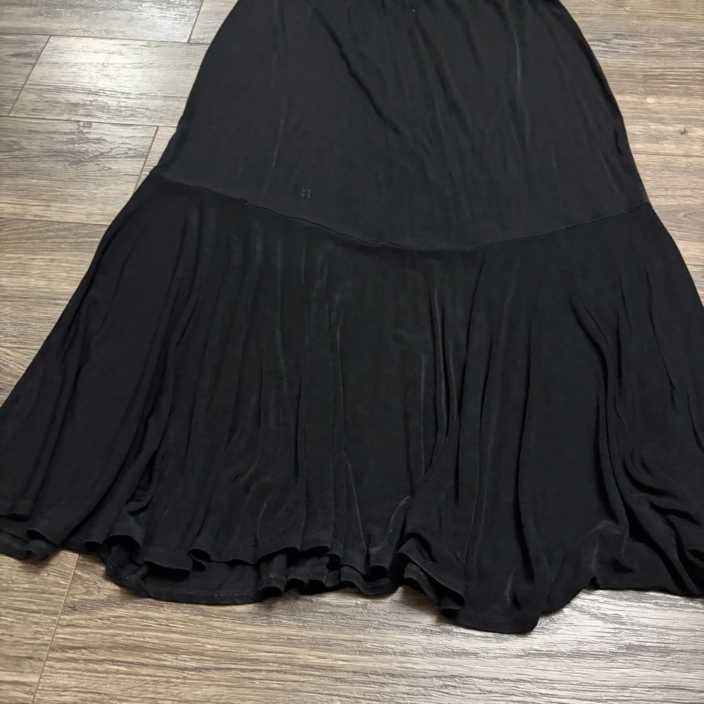 90s Vintage Coldwater Creek Acetate Drop Waist Ruffle Maxi Skirt (Black) Size 1X